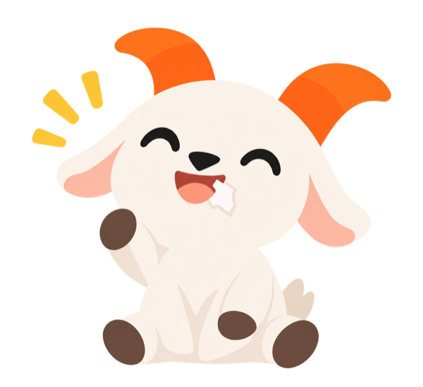紙をぱくぱく食べるヤギのキャラクター「ぱくぱく」がどや顔をしている